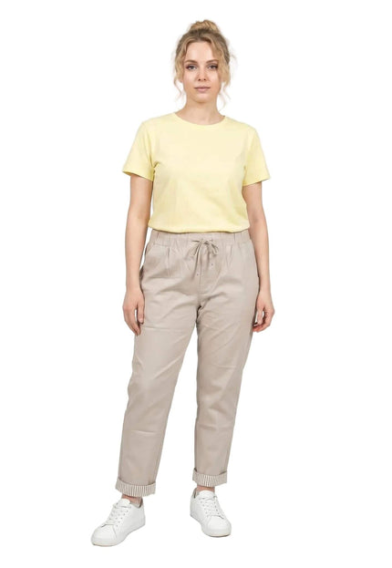 Γυναικείο ελαστικό παντελόνι μεγάλα μεγέθη σε μπεζ χρώμα