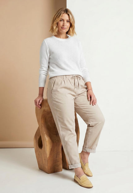 Γυναικείο ελαστικό παντελόνι μεγάλα μεγέθη σε μπεζ χρώμα