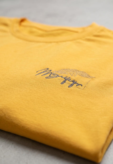 Γυναικείο κίτρινο βαμβακερό t-shirt σε ίσια γραμμή μεγάλα μεγέθη