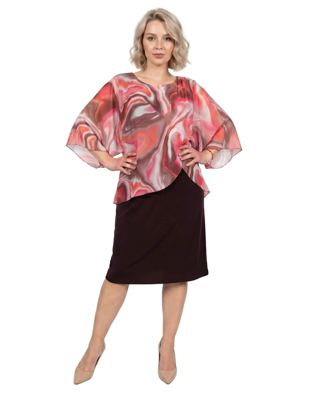 Καφέ επίσημο εβαζέ maxi φόρεμα με σιφόν σε μεγάλα μεγέθη