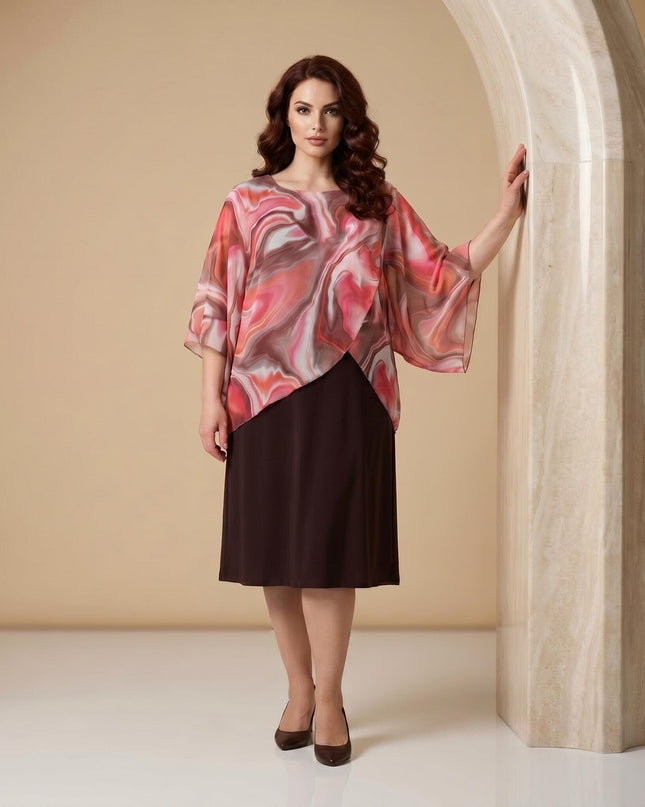 Καφέ επίσημο εβαζέ maxi φόρεμα με σιφόν σε μεγάλα μεγέθη