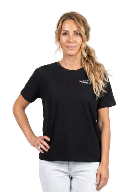 Καθημερινό βαμβακερό γυναικείο t-shirt σε μεγάλα μεγέθη μαύρο με στάμπα