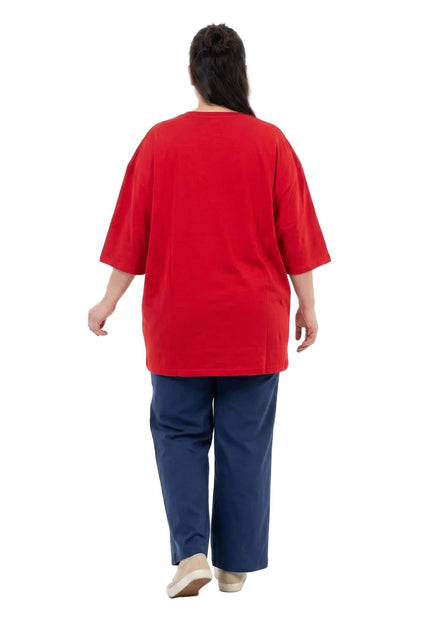 Κόκκινο βαμβακερό plus size t shirt σε άνετη γραμμή
