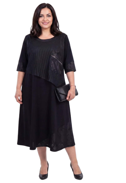 Κομψό μαύρο μάξι επίσημο φόρεμα μεγάλα μεγέθη με δίχτυ