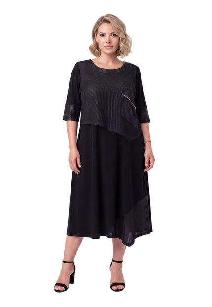 Κομψό μαύρο μάξι επίσημο φόρεμα μεγάλα μεγέθη με δίχτυ