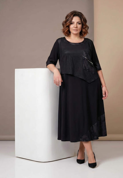 Κομψό μαύρο μάξι επίσημο φόρεμα μεγάλα μεγέθη με δίχτυ