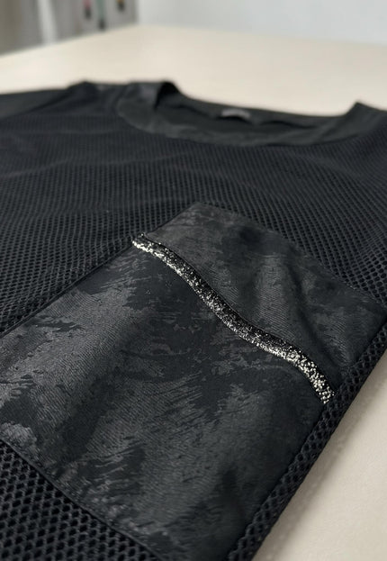 Κομψό μαύρο μάξι επίσημο φόρεμα μεγάλα μεγέθη με δίχτυ