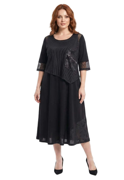 Κομψό μαύρο μάξι επίσημο φόρεμα μεγάλα μεγέθη με δίχτυ