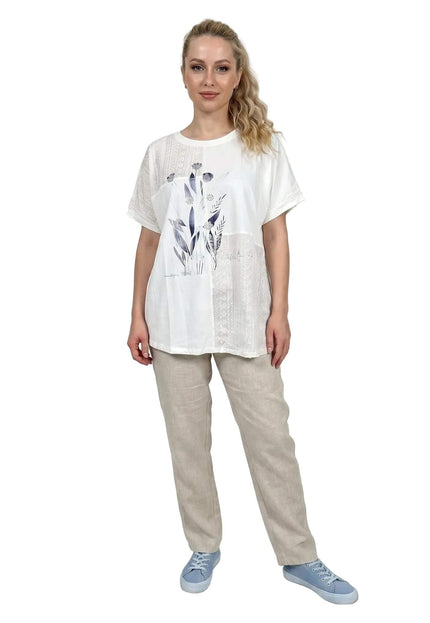 Λευκή καλοκαιρινή τουνίκ plus size με φλοράλ απλικέ