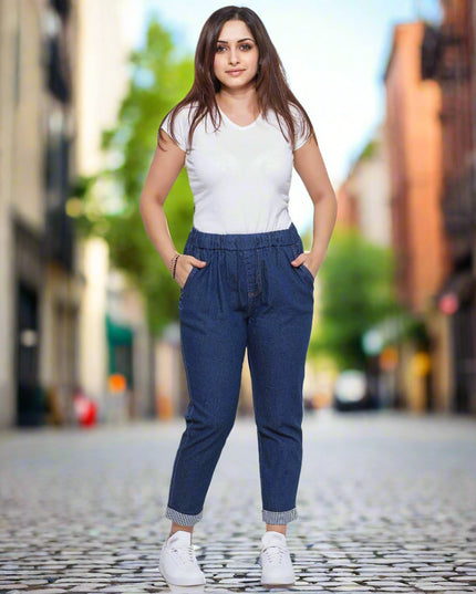 Τζιν Σκούρο Μπλε -Μήκος Αστράγαλο-Λαστιχο στη μεση- Με Τσέπες - Άνοιξη-Καλοκαίρι