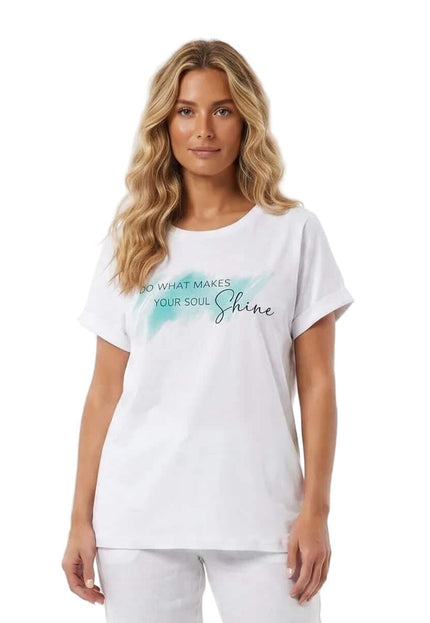 Λευκό βαμβακερό t-shirt plus size με στάμπα