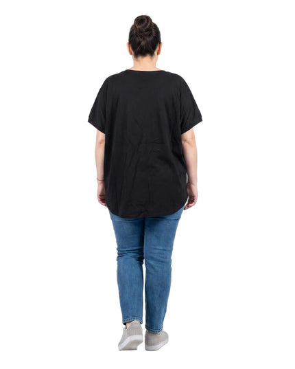 Μαύρη καλοκαιρινή μάξι τουνίκ με εντυπωσιακό απλικέ λουλουδιών