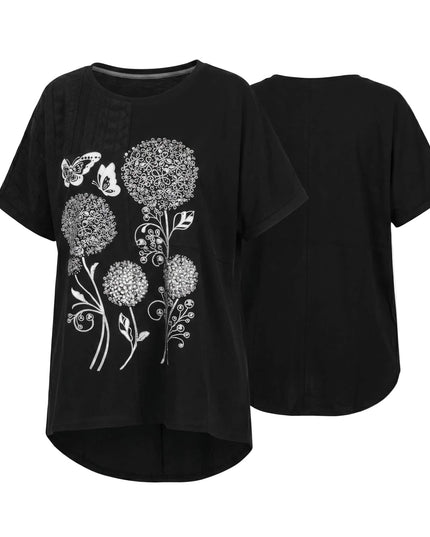 Μαύρη καλοκαιρινή μάξι τουνίκ με εντυπωσιακό απλικέ λουλουδιών