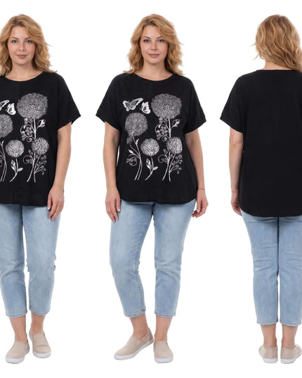 Μαύρη καλοκαιρινή μάξι τουνίκ με εντυπωσιακό απλικέ λουλουδιών