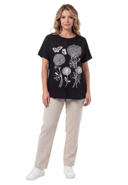 Μαύρη καλοκαιρινή μάξι τουνίκ με εντυπωσιακό απλικέ λουλουδιών