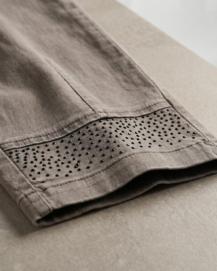 Μπεζ γυναικείο τζιν σε ίσια γραμμή μεγάλα μεγέθη