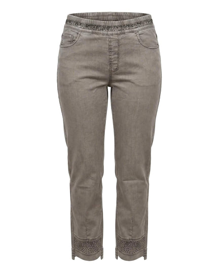 Μπεζ γυναικείο τζιν σε ίσια γραμμή μεγάλα μεγέθη