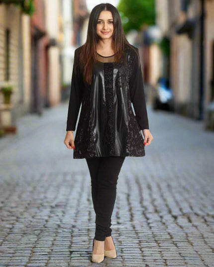 Επίσημη Μαύρη Τουνίκ με Δαντέλα και δερματίνη