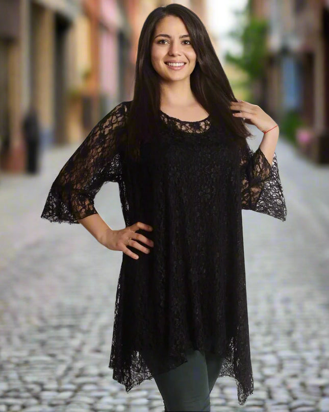 Επίσημη μακριά τουνίκ με όμορφη δαντέλα - Εκλεπτυσμένη εμφάνιση για κάθε περίσταση - Όλες οι εποχές