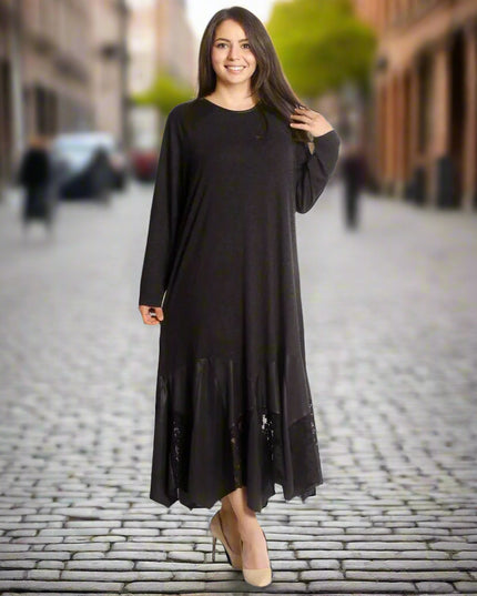 Официална дълга рокля с асиметричен дизайн и дантела - Maxi Market