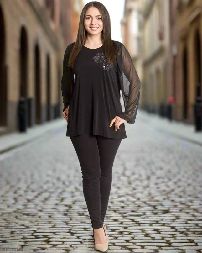 Επίσημη  Τουνίκ με Λουλούδια και Σιφόν Μανίκια