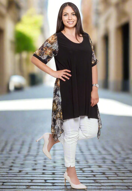 Γυναικεία Τουνίκ Plus-Size Μαύρ-Άνοιξη-Καλοκαίρι