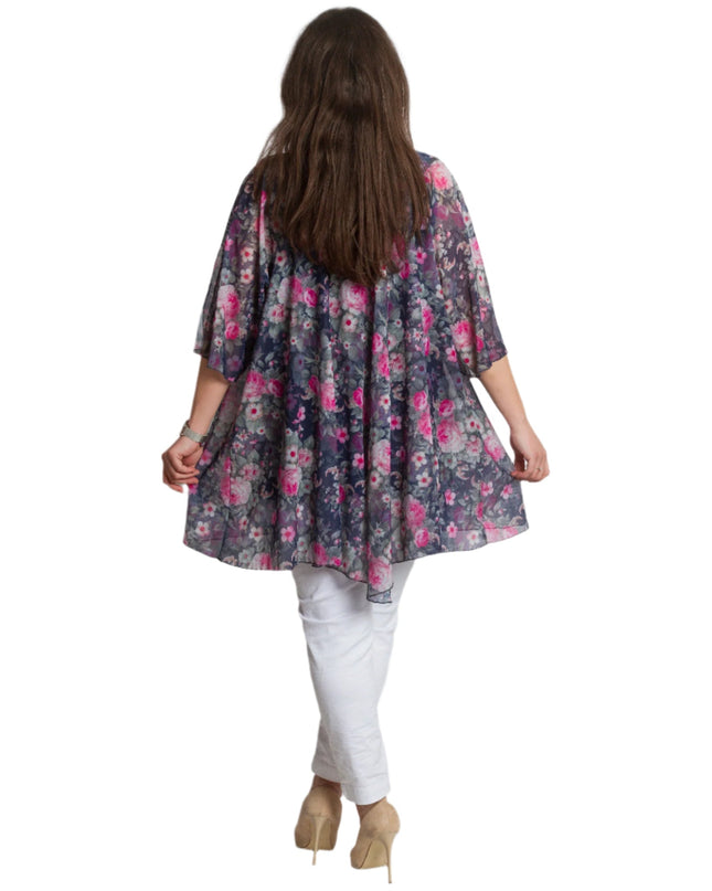 Официална шифонена туника с флорален десен и потник - Maxi Market