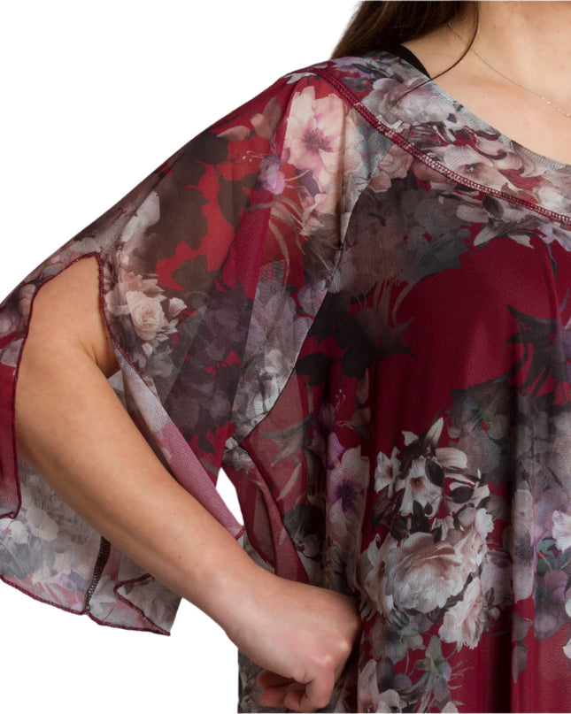 Официална шифонена туника в бордо с цветен десен и подплата - Maxi Market
