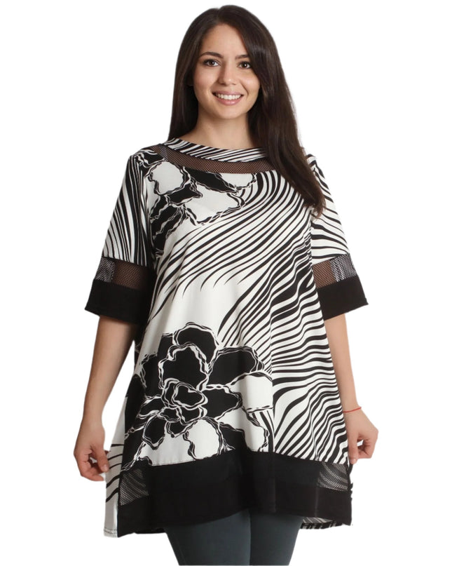 Επίσημη Τουνίκ με Λουλουδάτο Σχέδιο - 4XL, 5XL - Ασύμμετρη Γραμμή