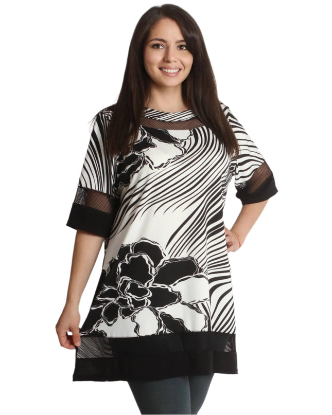 Επίσημη Τουνίκ με Λουλουδάτο Σχέδιο - 4XL, 5XL - Ασύμμετρη Γραμμή