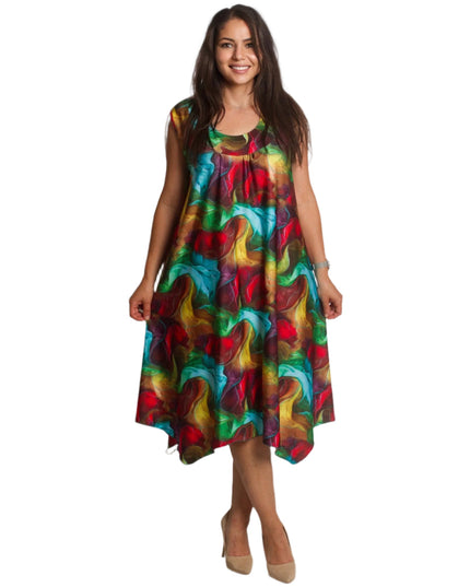 Пъстра рокля с разкроена кройка в големи размери - Maxi Market