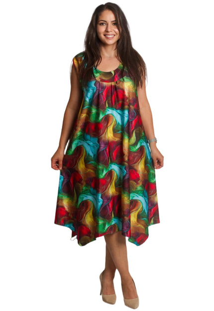Пъстра рокля с разкроена кройка в големи размери - Maxi Market