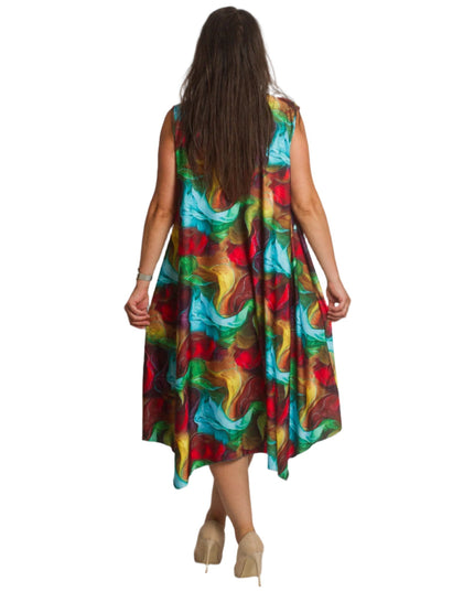 Пъстра рокля с разкроена кройка в големи размери - Maxi Market