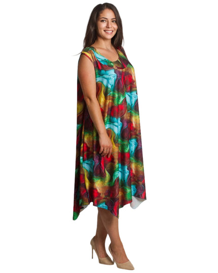 Пъстра рокля с разкроена кройка в големи размери - Maxi Market