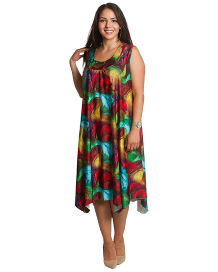 Пъстра рокля с разкроена кройка в големи размери - Maxi Market