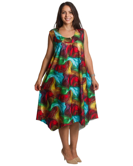 Пъстра рокля с разкроена кройка в големи размери - Maxi Market