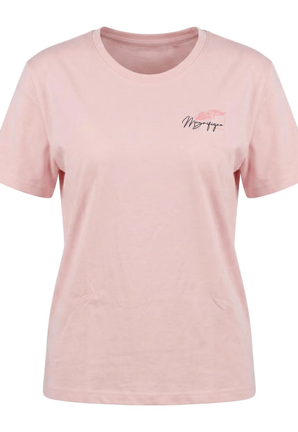 Ροζ βαμβακερό γυναικείο t-shirt με στάμπα σε μεγάλα μεγέθη
