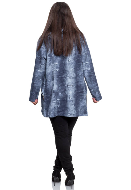 Ζακέτα Plus Size Μπλε - Κομψή - Φθινόπωρο-Χειμώνας - Με Φερμουάρ και Τσέπες