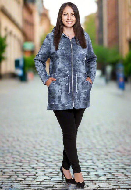 Ζακέτα Plus Size Μπλε - Κομψή - Φθινόπωρο-Χειμώνας - Με Φερμουάρ και Τσέπες