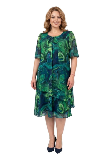 Σκούρο μπλε επίσημο φόρεμα μεγάλα μεγέθη με ασύμμετρο σιφόν