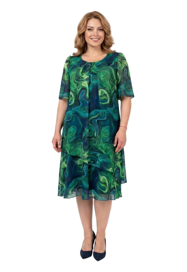 Σκούρο μπλε επίσημο φόρεμα μεγάλα μεγέθη με ασύμμετρο σιφόν