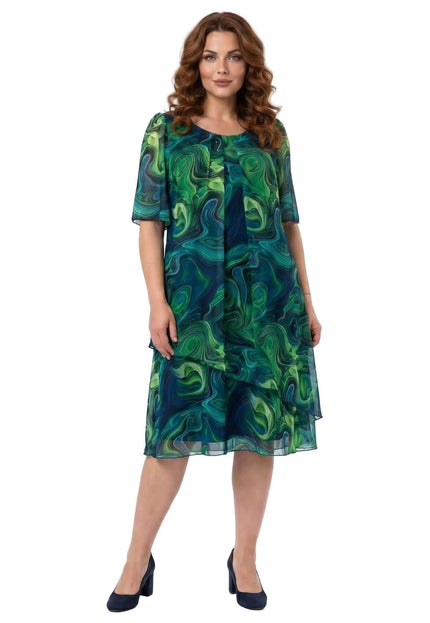 Σκούρο μπλε επίσημο φόρεμα μεγάλα μεγέθη με ασύμμετρο σιφόν