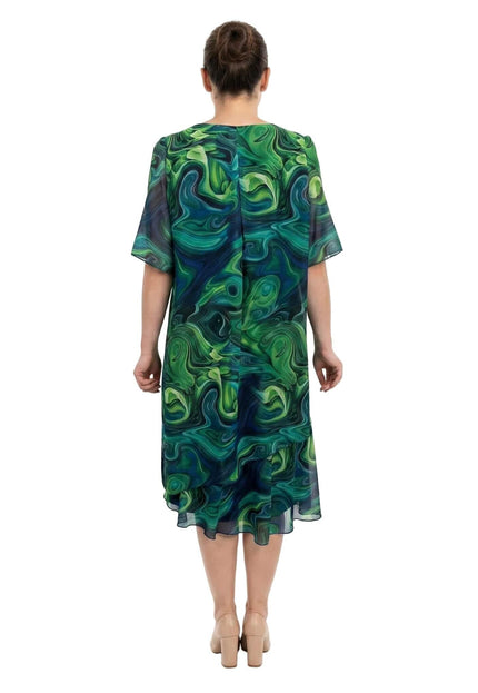 Σκούρο μπλε επίσημο φόρεμα μεγάλα μεγέθη με ασύμμετρο σιφόν