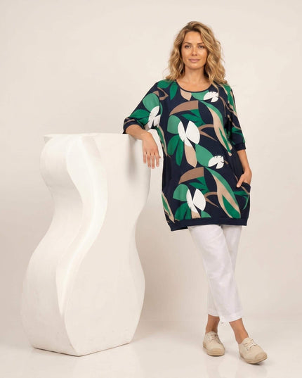 Σκούρο μπλε ριχτή καλοκαιρινή τουνίκ με τσέπες σε μεγάλα μεγέθη