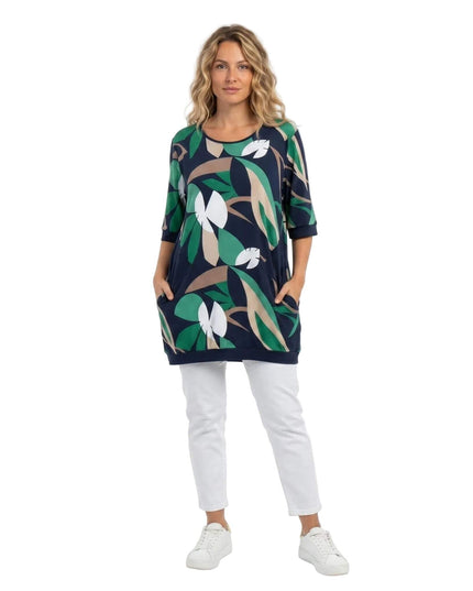 Σκούρο μπλε ριχτή καλοκαιρινή τουνίκ με τσέπες σε μεγάλα μεγέθη