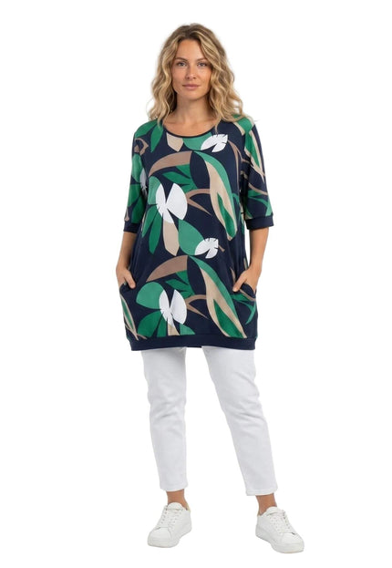 Σκούρο μπλε ριχτή καλοκαιρινή τουνίκ με τσέπες σε μεγάλα μεγέθη