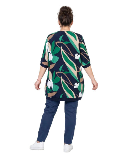 Σκούρο μπλε ριχτή καλοκαιρινή τουνίκ με τσέπες σε μεγάλα μεγέθη