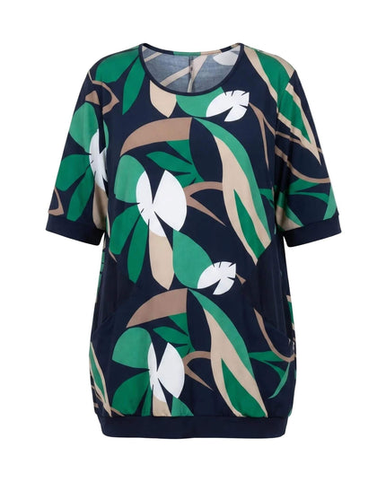 Σκούρο μπλε ριχτή καλοκαιρινή τουνίκ με τσέπες σε μεγάλα μεγέθη