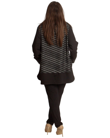 Стилен жакет в големи размери с качулка и декоративни райета - Maxi Market