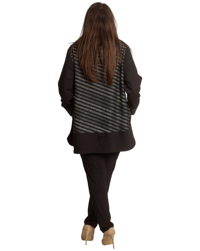 Стилен жакет в големи размери с качулка и декоративни райета - Maxi Market